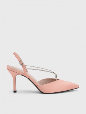 Charles & Keith Adel Recycled Polyester Gem-Riemen Slingback Ballerina Pumps Rosa | 061VQXJWN