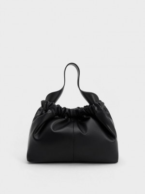 Charles & Keith Ally Ruched Slouchy Tragetaschen Schwarz | 083KZLFMQ