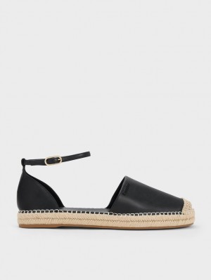 Charles & Keith Ankle-Riemen Espadrilles Flache Schuhe Schwarz | 650ROPFSE