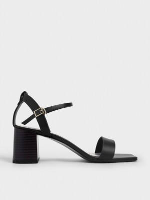 Charles & Keith Ankle Riemen Stacked Sandalen Absatz Schwarz | 745CZQOIL