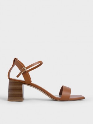 Charles & Keith Ankle Riemen Stacked Sandalen Absatz Braun | 273JIVDTP