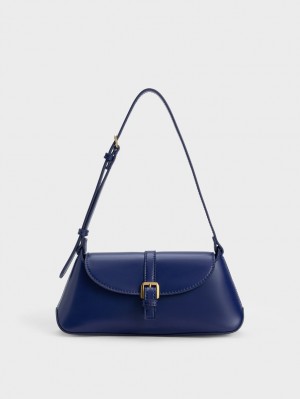 Charles & Keith Annelise Double Belted Schultertaschen Navy | 341YDEPCS