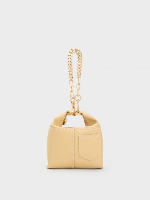 Charles & Keith Anthea Contrast-Trim Schultertaschen Beige | 471TEWOAY