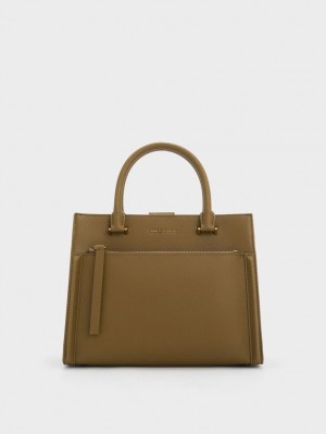 Charles & Keith Anwen Structured Tragetaschen Khaki | 490LNBMEV