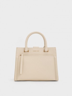 Charles & Keith Anwen Structured Tragetaschen Beige | 324CDOIWV