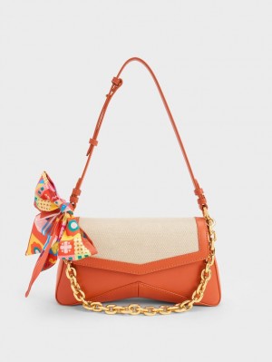 Charles & Keith Arley Canvas Chain-Link Trapeze Schultertaschen Orange | 450FKNQPY