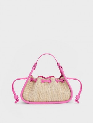 Charles & Keith Ashby Raffia Curved Handtasche Rosa | 203KQVDCG