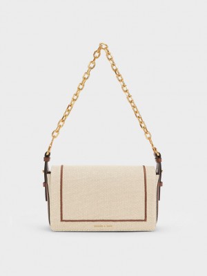 Charles & Keith Astra Chain Handle Canvas Schultertaschen Schokolade | 104AIWESL