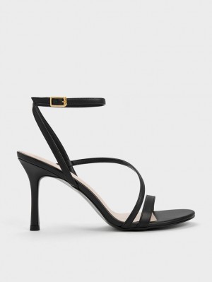 Charles & Keith Asymmetric Riemchen Sandalen Absatz Schwarz | 134NIYRZS