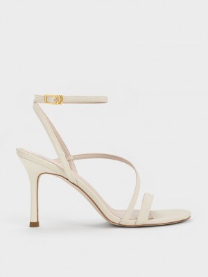 Charles & Keith Asymmetric Riemchen Sandalen Absatz Weiß | 719MYGIPF