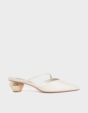 Charles & Keith Asymmetric Riemen Chrome Heel Mules Weiß | 956FXRHAN