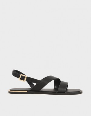 Charles & Keith Asymmetric Riemen Slingback Sandalen Flach Schwarz | 168FPESDK