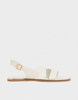 Charles & Keith Asymmetric Riemen Slingback Sandalen Flach Weiß | 267SBZVFD