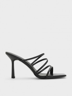 Charles & Keith Asymmetric Square-Kappe Absatz Mules Schwarz | 608SFENOK