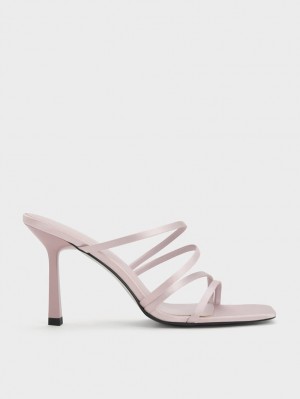 Charles & Keith Asymmetric Square-Kappe Absatz Mules Lila | 869PQAHKD