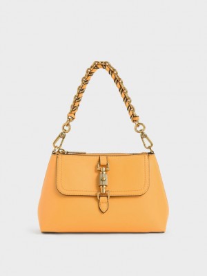 Charles & Keith Atlas Chain Handtasche Senfgelb | 209RBUSPV