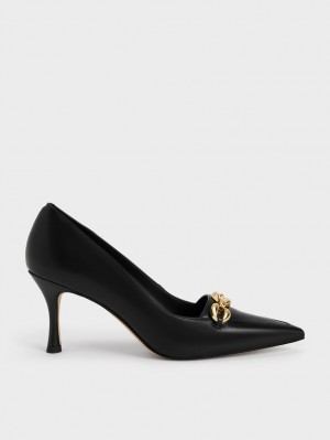 Charles & Keith Avani Chunky Chain Stilleto Heel Pumps Schwarz | 786RVGZNJ