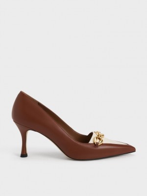 Charles & Keith Avani Chunky Chain Stilleto Heel Pumps Braun | 042OFYNPT