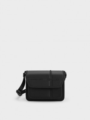 Charles & Keith Avenue Contrast-Trim Crossbody Taschen Schwarz | 279TQUWRS