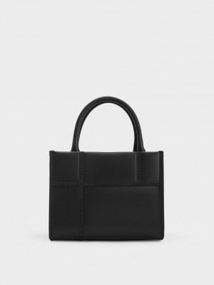 Charles & Keith Avenue Contrast-Trim Tragetaschen Schwarz | 024QBRSMI