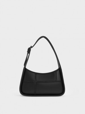 Charles & Keith Avenue Contrast-Trim Trapeze Schultertaschen Schwarz | 672ELPDIQ