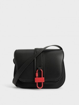 Charles & Keith Balta Padlock Crossbody Taschen Schwarz | 350AJNVYC