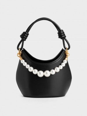 Charles & Keith Bead-Embellished Knotted Handtasche Schwarz | 830PUWRXS