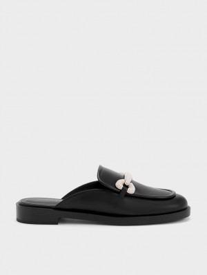 Charles & Keith Beaded Accent Loafer Mules Schwarz | 347RFSGIB