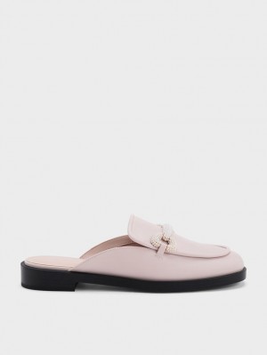 Charles & Keith Beaded Accent Loafer Mules Rosa | 368IOHDBA