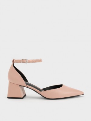 Charles & Keith Beaded Ankle-Riemen D'Orsay Pumps Beige | 654FMKLHQ