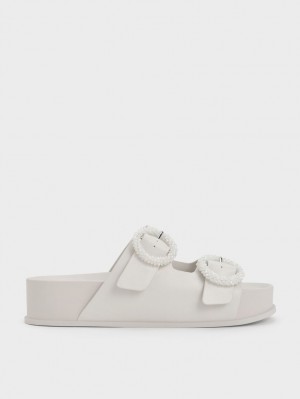 Charles & Keith Beaded Circle Rutschen Sie Sandalen Weiß | 210VNYZTL