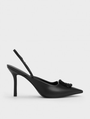 Charles & Keith Beaded Circle Slingback Pumps Schwarz | 249UREKYG