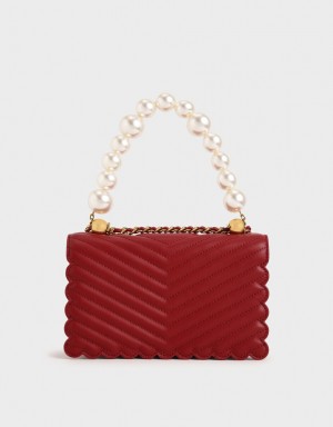 Charles & Keith Beaded Handle Crossbody Taschen Rot | 358SUZGVD