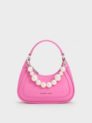 Charles & Keith Beaded Handle Hobo Tasche Rosa | 901LPJDZE