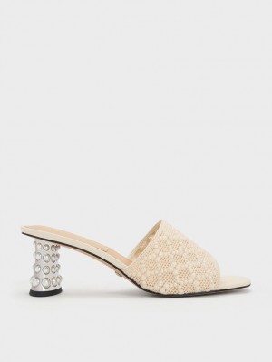 Charles & Keith Beaded Heel Crochet Mules Weiß | 259SROZUJ