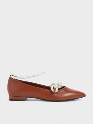 Charles & Keith Beaded Mary Jane Flache Schuhe Braun | 062FYCAPG