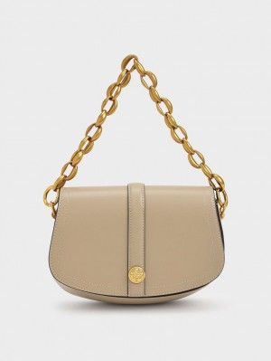 Charles & Keith Blair Chain Handle Schultertaschen Beige | 170XMBFZN