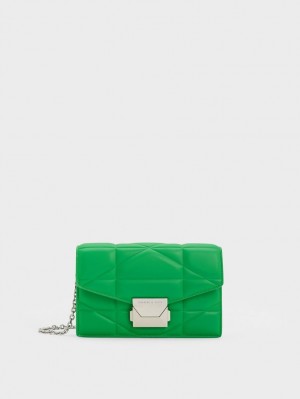 Charles & Keith Blanche Chevron Chain-Riemen Clutch Tasche Grün | 745FXUITZ