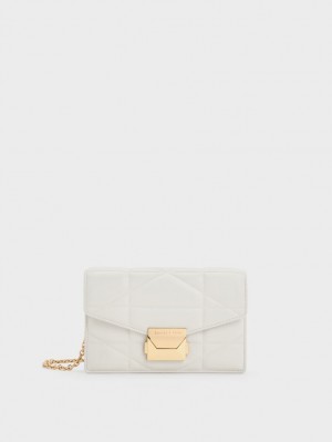 Charles & Keith Blanche Chevron Chain-Riemen Clutch Tasche Weiß | 369LUTPWV