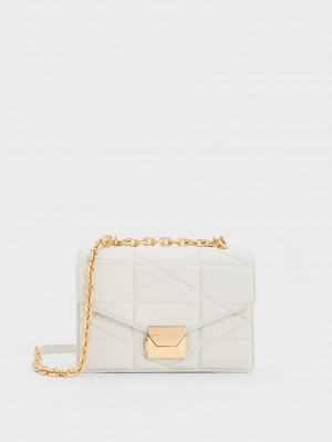 Charles & Keith Blanche Chevron Chain Handtasche Weiß | 814BHQTLJ