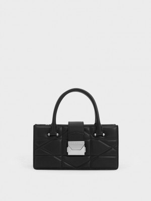 Charles & Keith Blanche Gesteppt Top Handtasche Schwarz | 602IGARYN