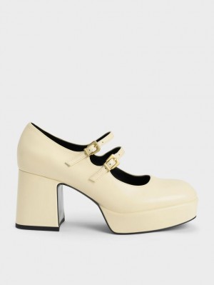 Charles & Keith Block Heel Mary Jane Schuhe Gelb | 375FDNZOL