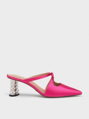 Charles & Keith Bow Crossover Gem-Embellished Mules Rosa | 163RVAHMT