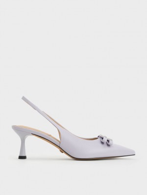 Charles & Keith Bow Crystal-Embellished Leder Slingback Pumps Lila | 320FORJXQ