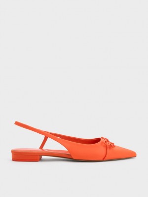 Charles & Keith Bow Pointed-Kappe Slingback Ballerinas Orange | 542NROTUJ