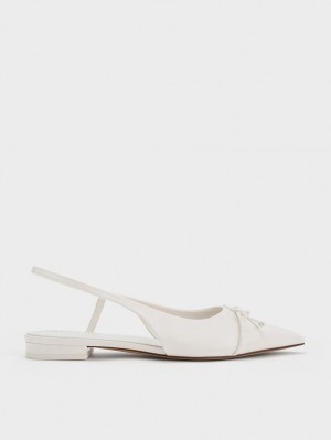 Charles & Keith Bow Pointed-Kappe Slingback Ballerinas Weiß | 032BZLPIS