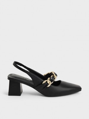 Charles & Keith Braided Chain-Link Slingback Pumps Schwarz | 283XYBEQH