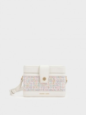 Charles & Keith Bronte Tweed Boxy Crossbody Taschen Hellrosa | 603PEUTAK