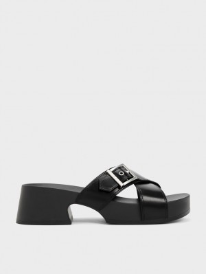 Charles & Keith Buckled Crossover Plateausandalen Schwarz | 291GSQMOI