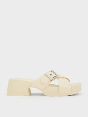 Charles & Keith Buckled Crossover Plateausandalen Weiß | 895QSYMLZ